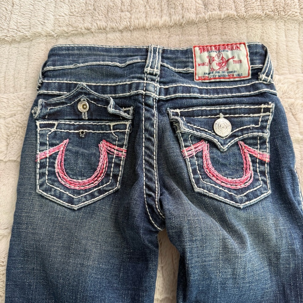 True Religion Girls Joey Rainbow Thick Stitch Low Rise Flare Jeans Girls Size 6 - Picture 5 of 13